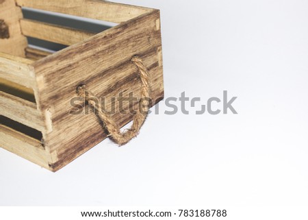 Vintage Wooden Crate Wood Box Rope Handles on White Background