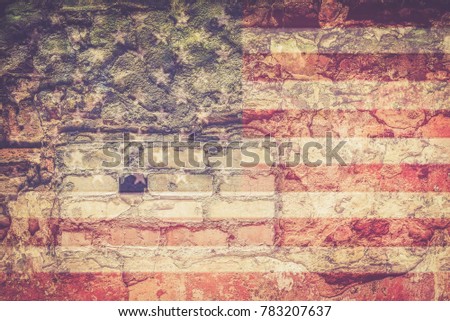 USA flag on the brick wall texture