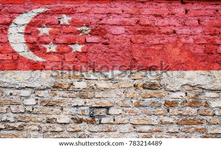 Singapore flag on the brick wall texture