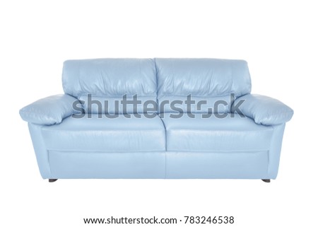 Three seats cozy color leather sofa isolated on white background