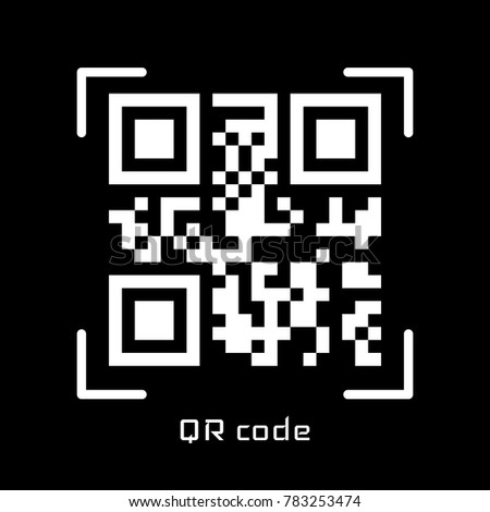 Vector QR code sample for smartphone scanning isolated on Black background.