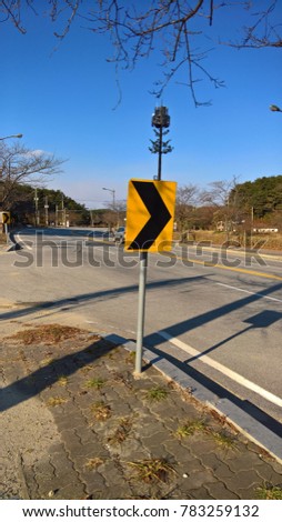 Traffic sign. curve road sign in South Korea