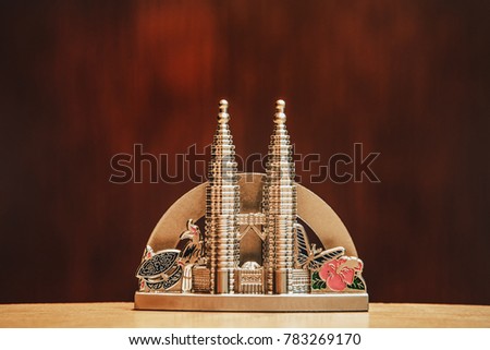macro image of souvenir of Twin Towers, tallest buildings in the world from Malaysia
