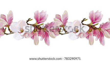 Seamless Vector Pink Magnolia Wreath