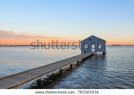 blue boat house Australia view with blue sky before a sunset