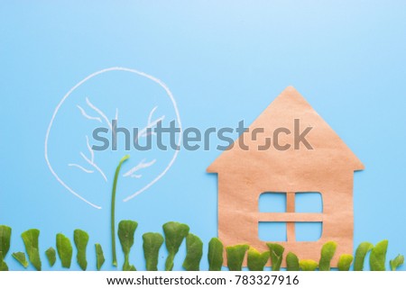 farm house with trees and crop. eco friendly concept