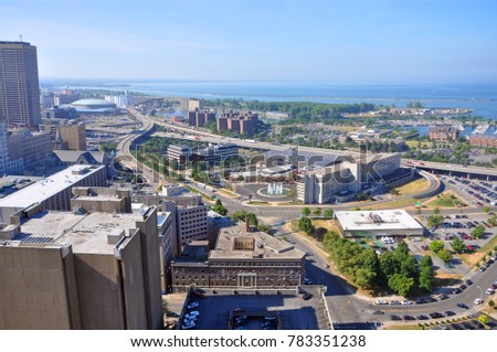 Lake Erie and Buffalo, viewed from Buffalo City Hall, New York, USA.