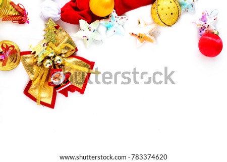 Colorful Balls and Gift xmas decorations on white background,Christmas and New years concept,copy space