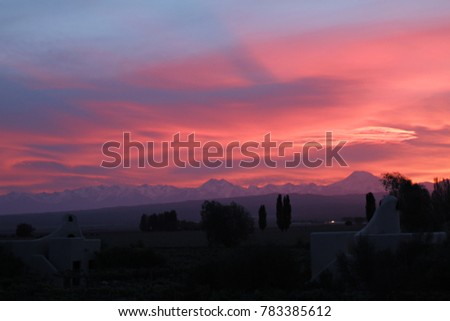 Sunset Sky Over Vineyards of Mendoza, Argentina