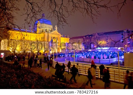 Zagreb christmas ice park evening view, capital of Croatia