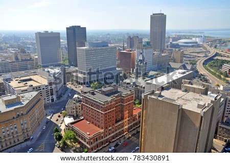 Buffalo City aerial view from the top of the City Hall in downtown Buffalo, New York, USA. Royalty-Free Stock Photo #783430891