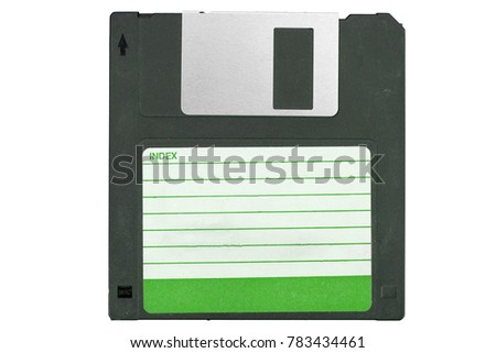 Front of an old magnetic disket on white background