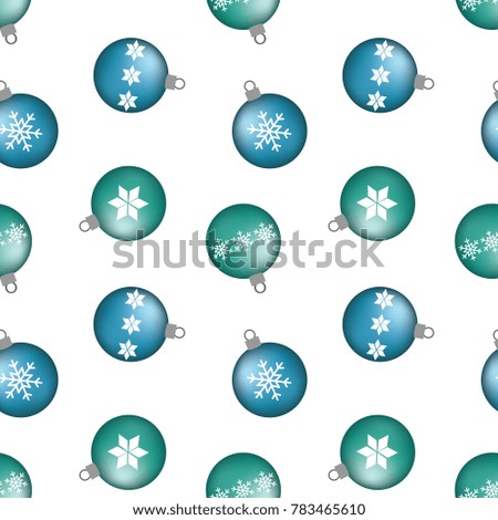 volume blue turquoise christmas balls with snowflakes and star seamless pattern new year vector.