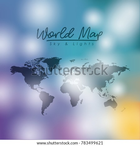 world map sky and lights in degraded colorful silhouette