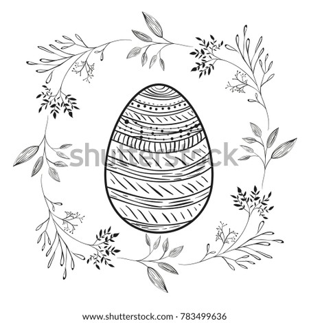easter egg decorated with floral frame around in monochrome silhouette