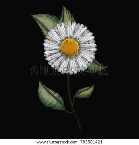 colorful chamomile flower plant embroidery in black background