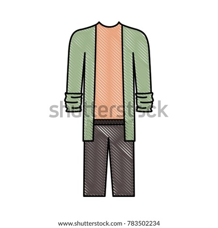 male clothes with sport jacket and pant in colored crayon silhouette