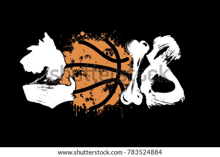 Abstract number 2018 two in the form of a dog. zero in the form of a basketball ball. one in bone shape. Vector illustration