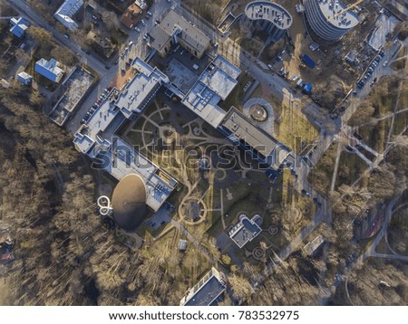 Aerial view over resort city Druskininkai, Lithuania. During early spring daytime. 