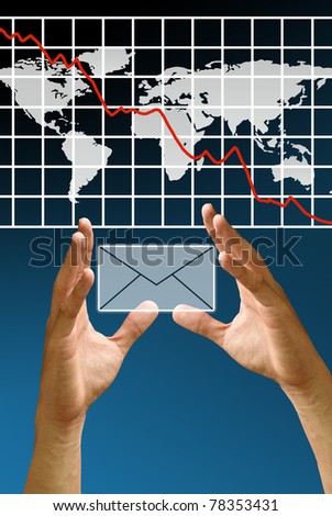 Hand carry mail icon with crisis of stock exchange graph, Financial Concept