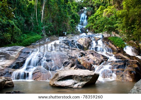 Beautiful waterfall in samui island thailand