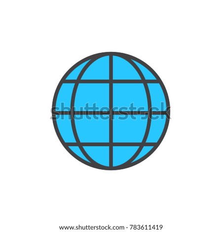 Earth globe filled outline icon, line vector sign, linear colorful pictogram isolated on white. Global planet symbol, logo illustration. Pixel perfect vector graphics