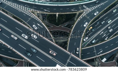 Highway junction aerial view on a cloudy day