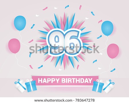 96 Years Colorful Happy Birthday Card Logotype using Paper Cut Style.