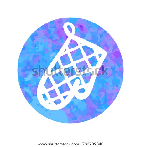 Vector hand drawn outline icon of potholder isolated on round watercolor background
