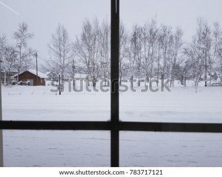 Winter scene look through the window.