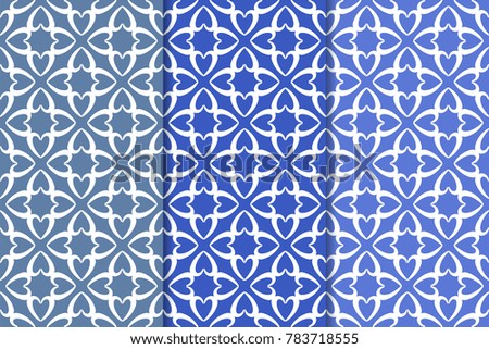 Set of floral designs. Blue vertical seamless patterns. Wallpaper backgrounds