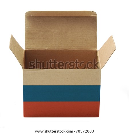 paper box with russian flag isolated on white background