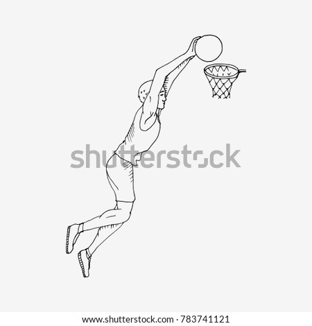 Basketball player shooting free throw. Hand drawn  illustration
