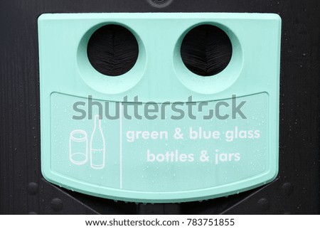 Recycle green blue glass bottles and jars waste bank store