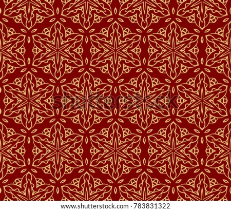 red gold color. seamless lace pattern with floral geometric ornament. vector illustration