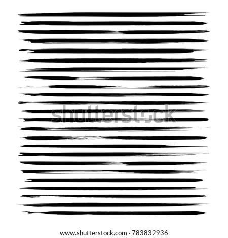 Black thin long abstract textured smears isolated on a white background