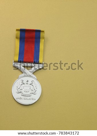 pjm medal given by the King and Government of Malaysia Malaysian Armed Forces also offered for award to members of the Commonwealth forces  Royalty-Free Stock Photo #783843172