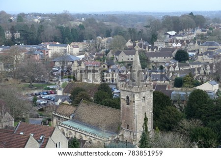 View of a Beautiful Townscape Seen from a High Vantage Point - Namely the Picturesque Town of Bradford on Avon in Wiltshire England