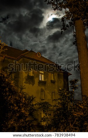 Dream of fantasy. Romantic moody photo of the house, like to The House of Usher from Edgar Allan Poe's story, or from Ray Bradbury's The Martian chronicles. Royalty-Free Stock Photo #783938494