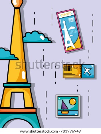eiffel tower with picture and ticket travel