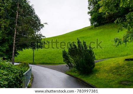 A rural landscape shot at Village Kehrsiten, Switzerland, on the bank of Lake Lucerne