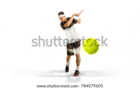 one tennis player isolated on white background