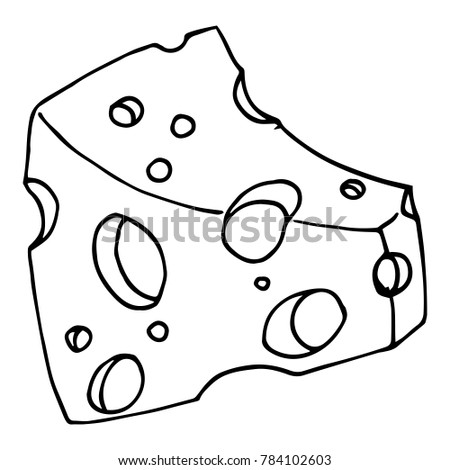 Piece of cheese with holes icon. Vector illustration of cheese with big holes. Hand drawn cartoon piece of cheese.