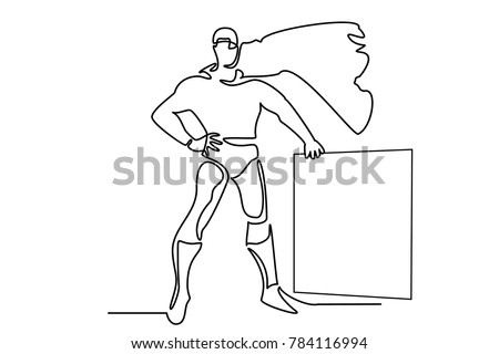 Superman drawn by a line. Develops a raincoat. Near the square for the inscription.