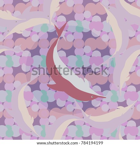 Seamless texture with a flock of dolphins under water, illustration for background