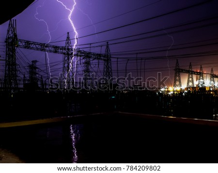 Lightning strike near a power plant.