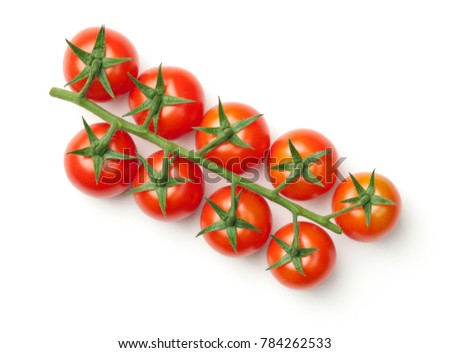 Cherry tomatoes on branch isolated on white background. Top view Royalty-Free Stock Photo #784262533
