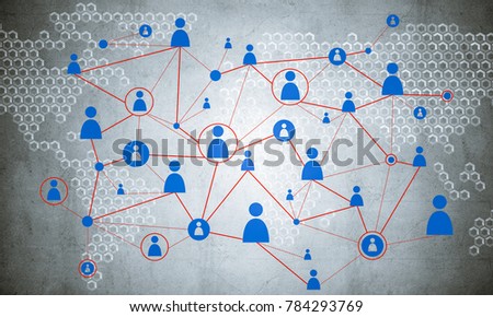 Background image with social connection and networking concept on concrete wall