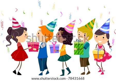 Illustration of Kids Handing Their Gifts to the Celebrant