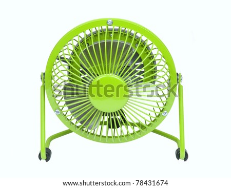 small green fan to help keep you cool in the hot summer time on a white background